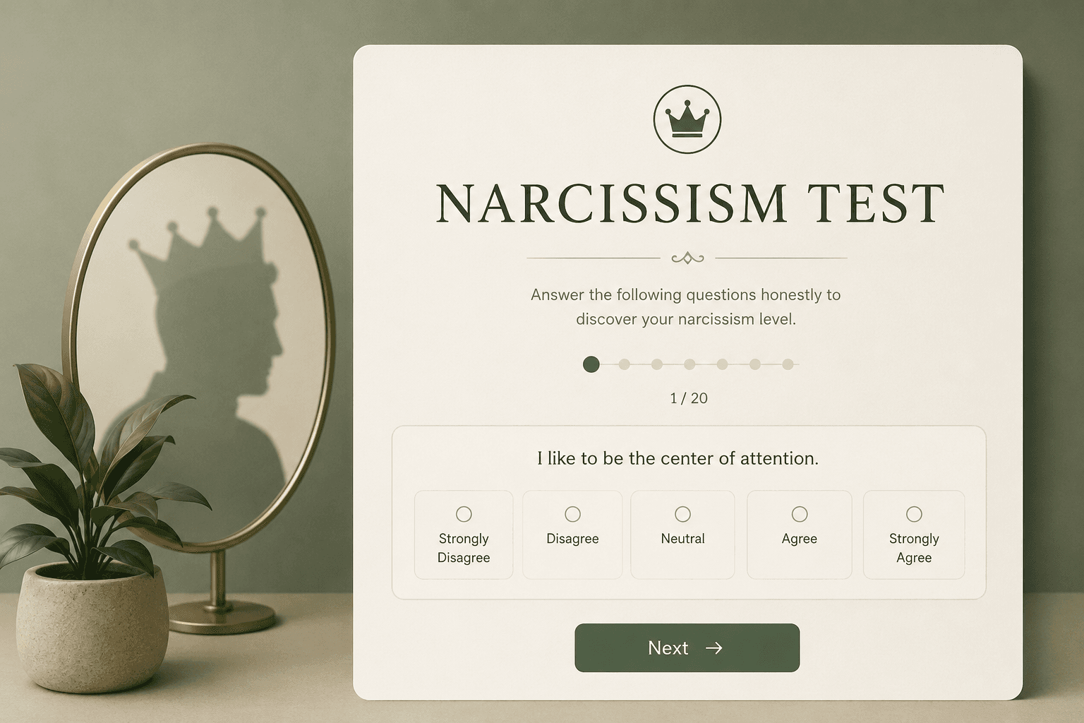 Preview of the narcissism test report